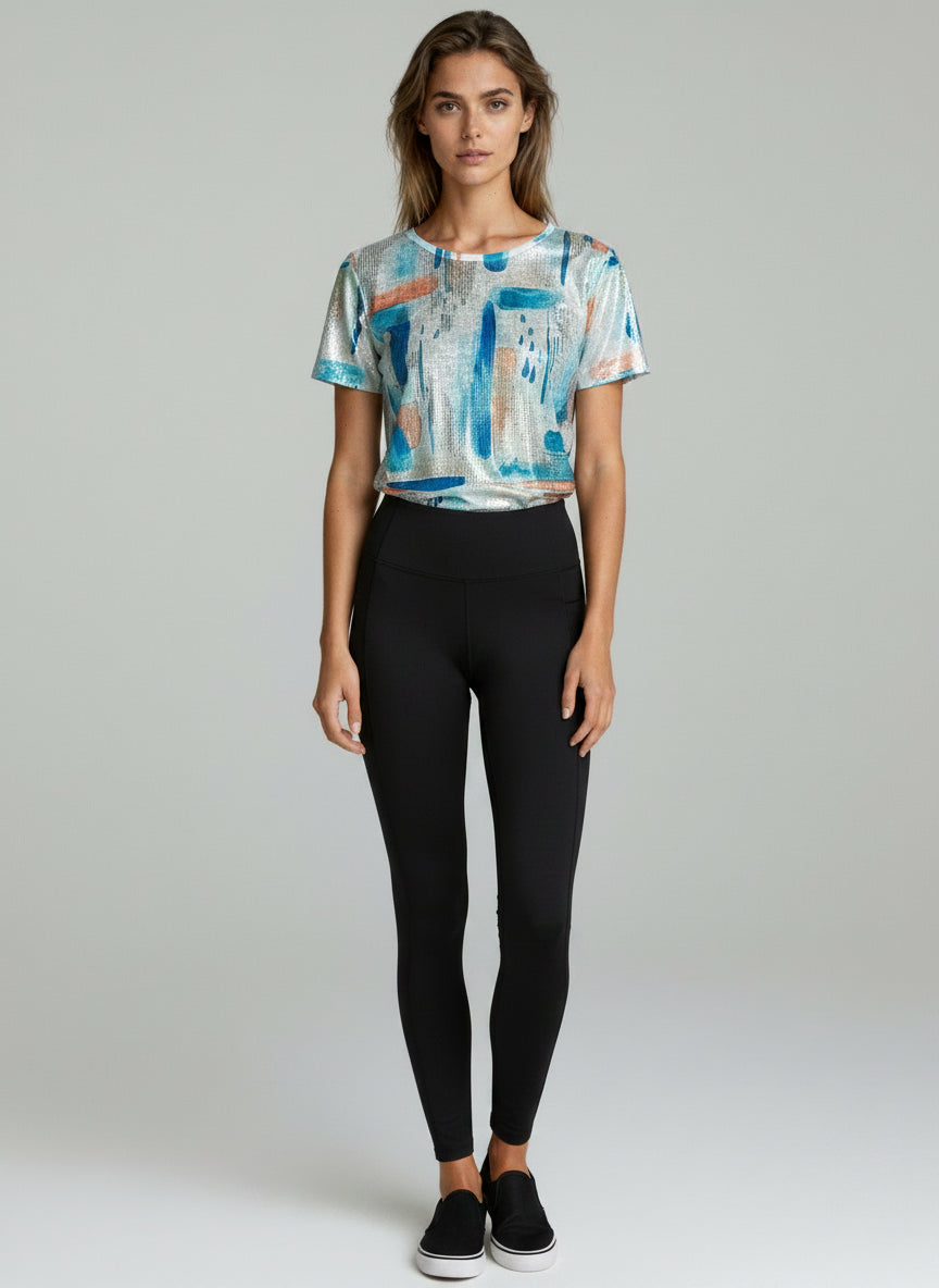 Allover Printed Abstract T-shirt with Foil