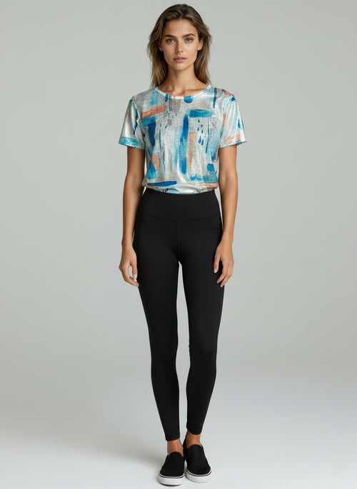 Allover Printed Abstract T-shirt with Foil