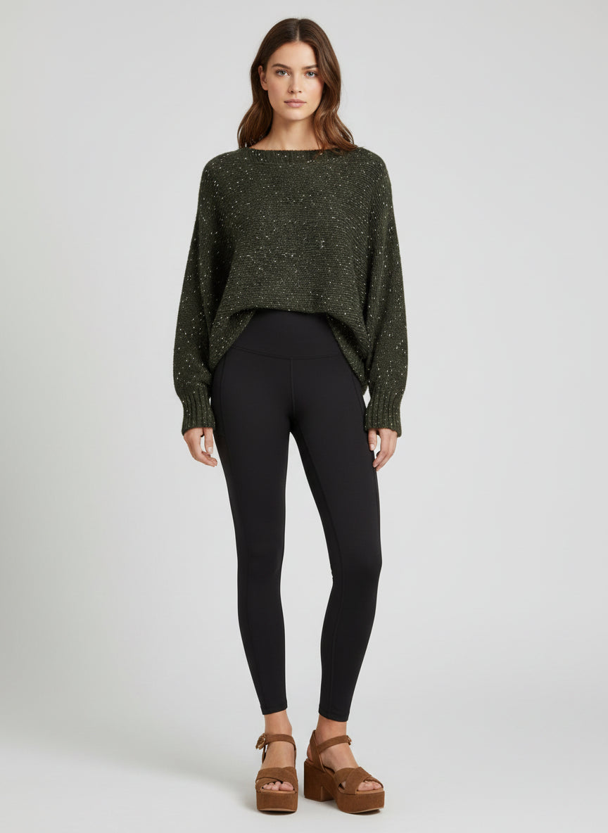 Khaki Speckled Knit Batwing Jumper