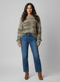Green Variegated Stripe Eyelash Knit Pullover Jumpers