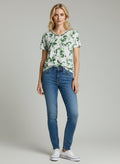 Printed T-Shirt with V-Neck Lace Detail