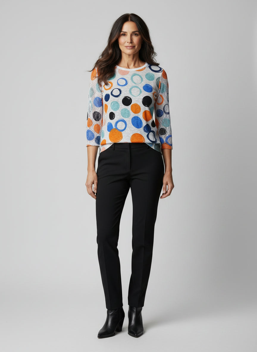 Circle Sketch Print 3/4 Sleeve Top