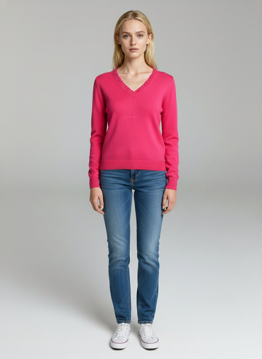 V-Neck Jumper with Beads