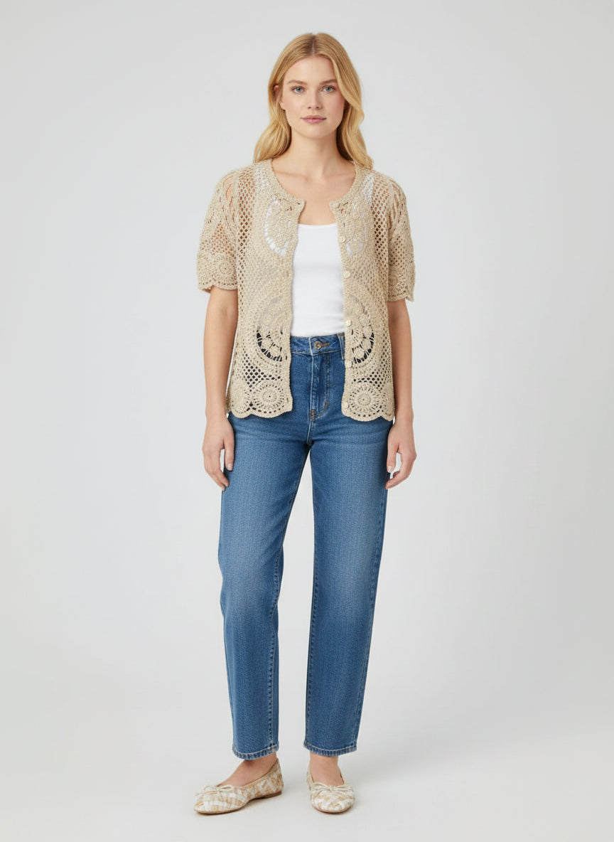 Short Sleeve Crochet Cardigan