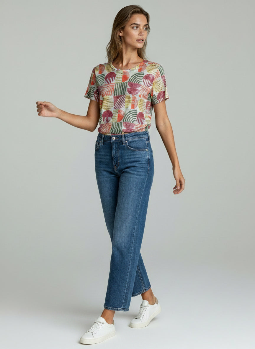 Allover Printed Abstract T-shirt with Foil