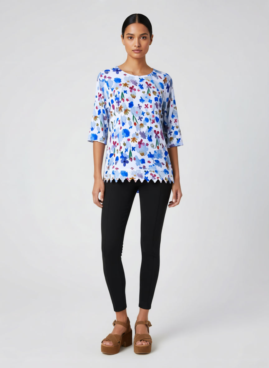 Floral Printed Long Top with 3/4 Sleeves