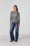 Wool Touch Leopard Print Top with Diamante