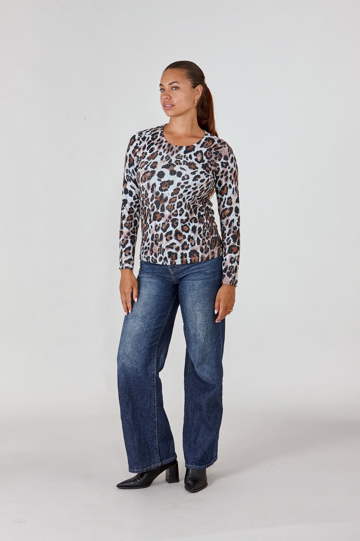 Wool Touch Leopard Print Top with Diamante