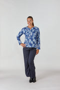 Wool Touch Leaves Printed Notch Collar Top