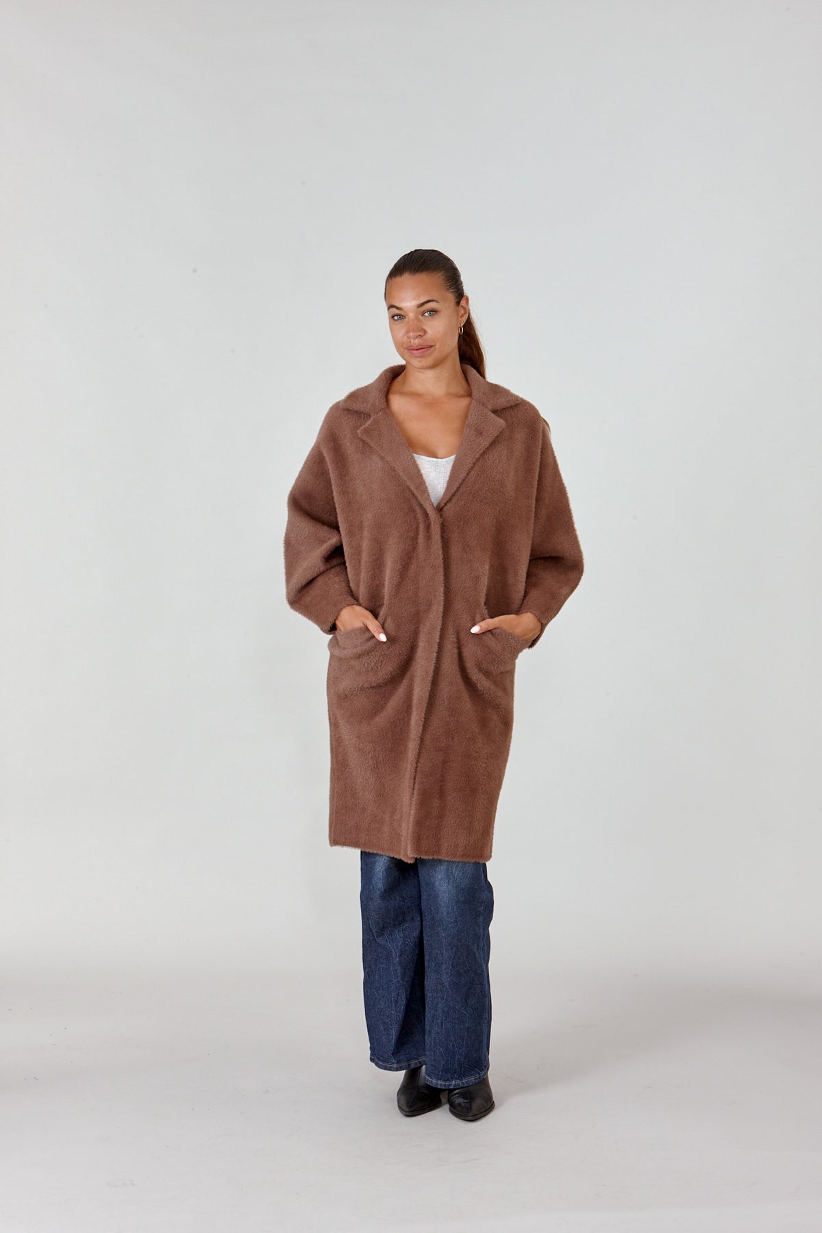 Batwing Faux Fur Long Coat