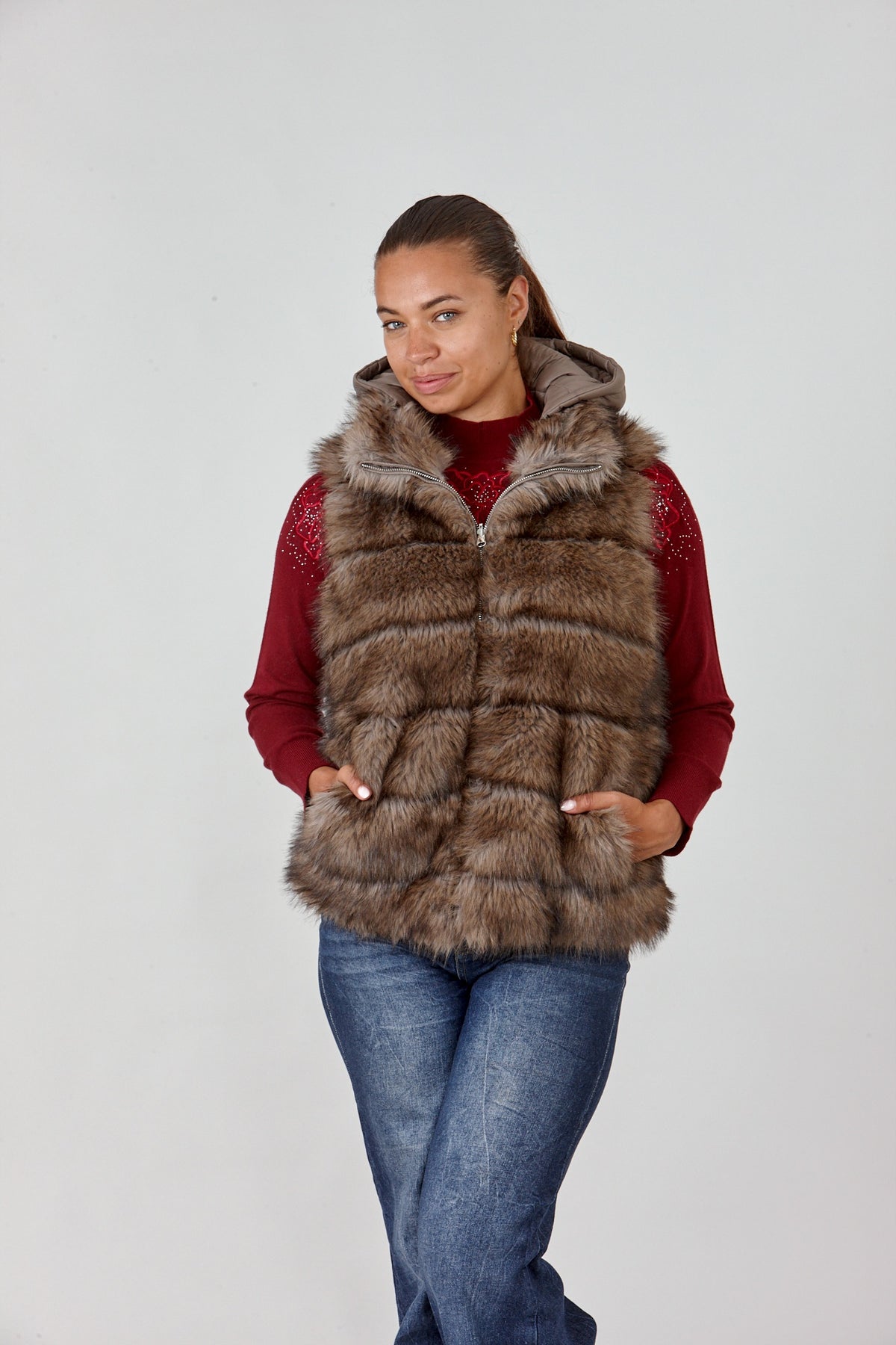 Reversible Faux Fur Hooded Vest