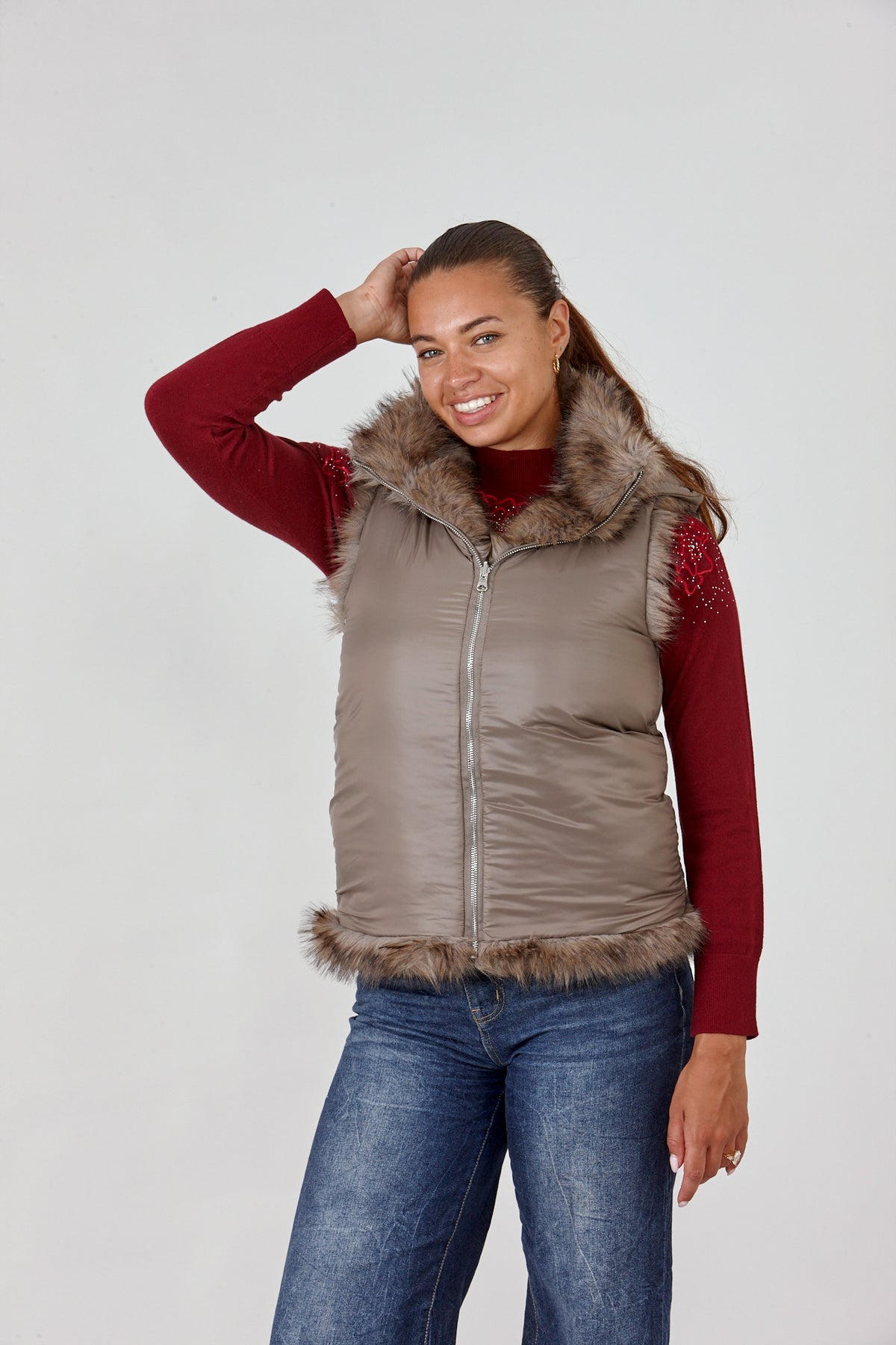 Reversible Faux Fur Hooded Vest