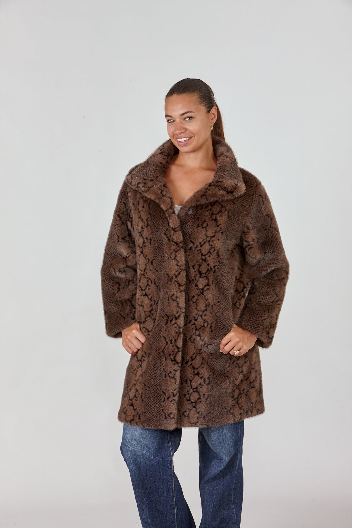 Long Textured Faux Fur Coat