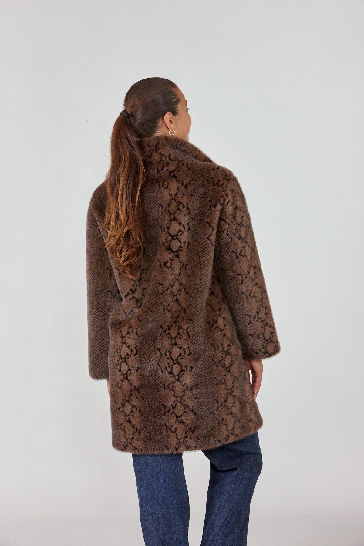 Long Textured Faux Fur Coat