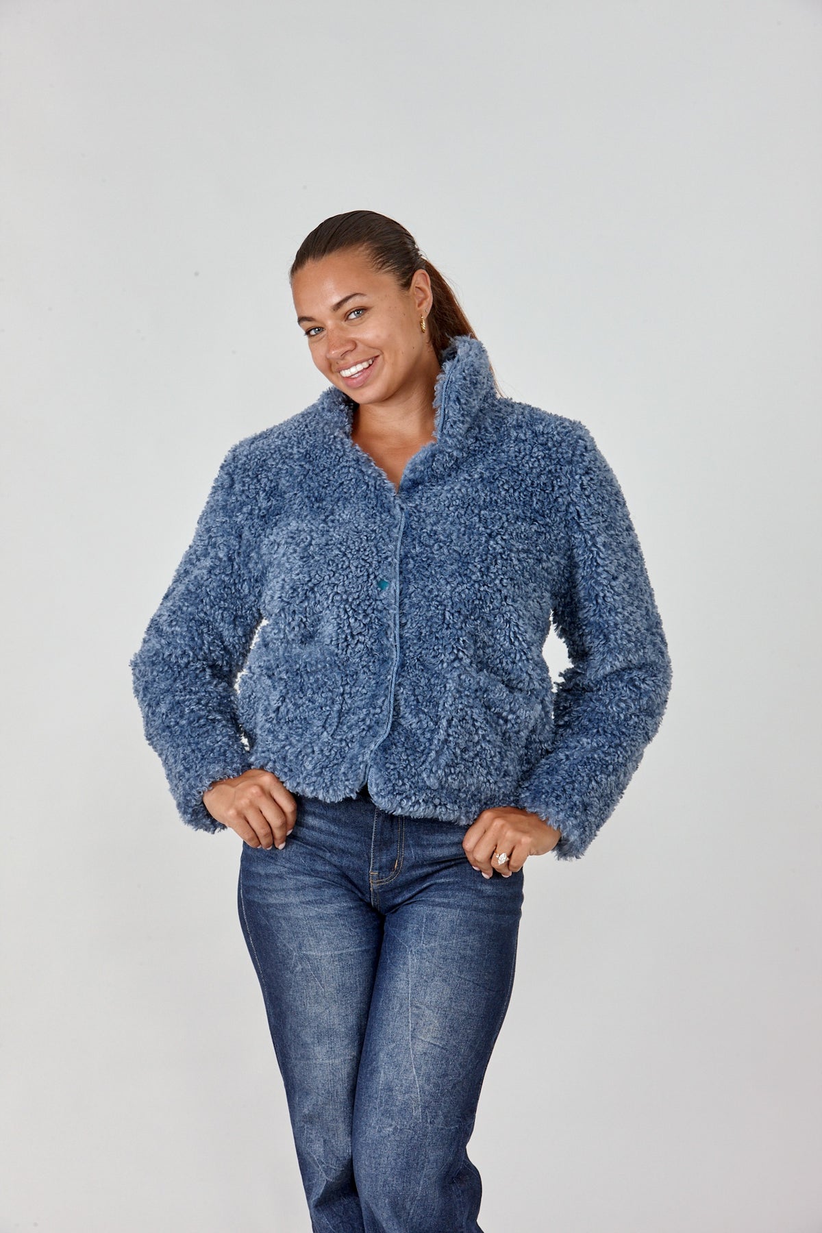 Short Faux Fur Jacket with Pockets