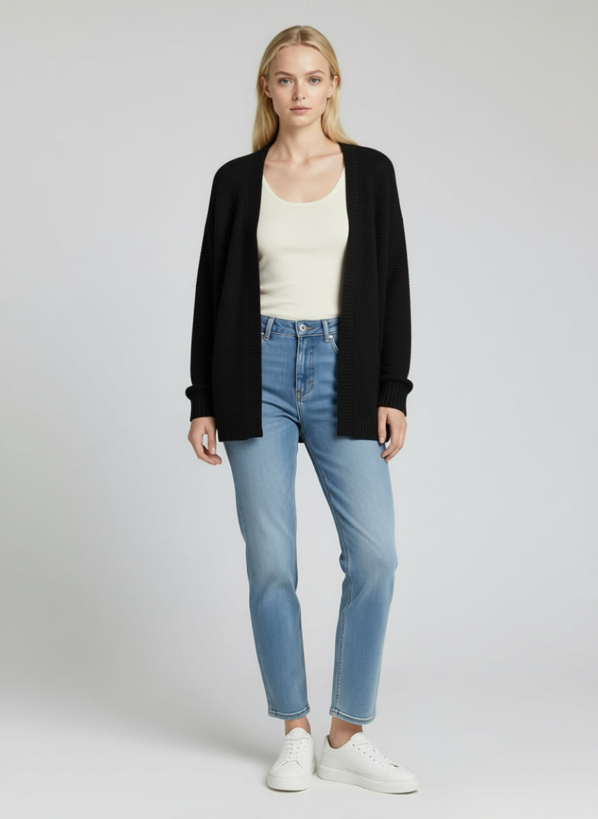 Black Knit Open Front Cardigan