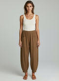 Tan Relaxed Trousers with Buttoned Thigh Pockets