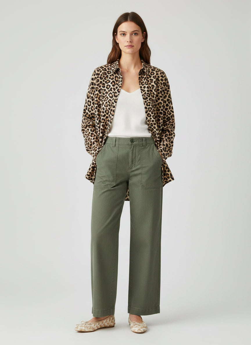 Cream Leopard Print Relaxed Fit Button Up Shirt
